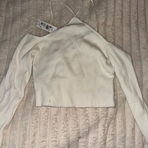Garage White Ribbed Long Sleeve Top